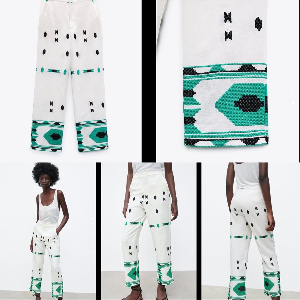 NWT Zara Embroidered linen blend pants - Picture 3 of 4
